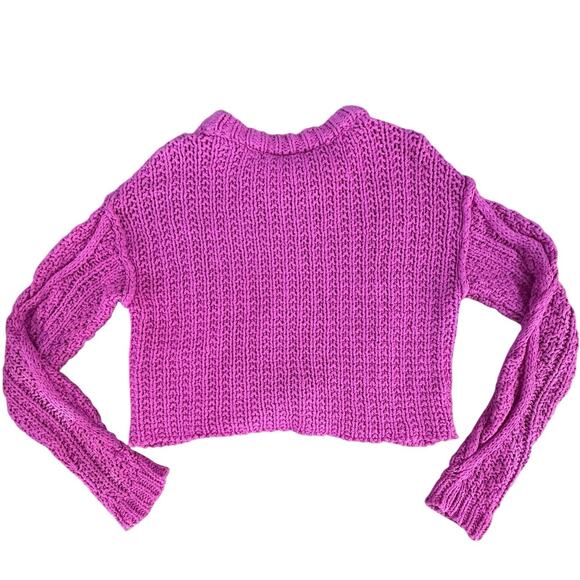 Free People Cutting Edge Cable Knit Sweater Hot Pink Cotton Pullover Crop Small - Picture 3 of 14